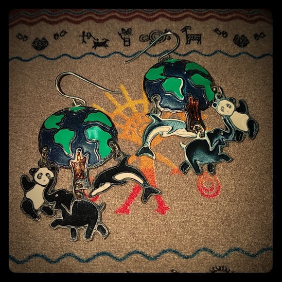 Vintage World Tree & animal earrings. - Picture 1 of 6